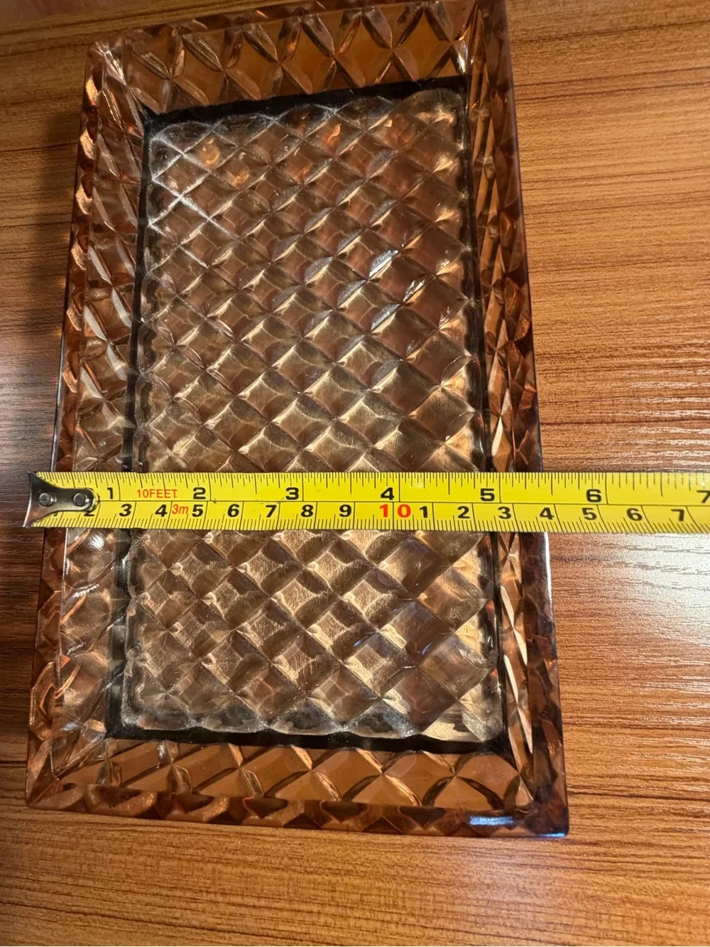 Vintage Barrington Quilted Amber Lucite Vanity Tray MCM 9.5x5.5 Diamond Bottom